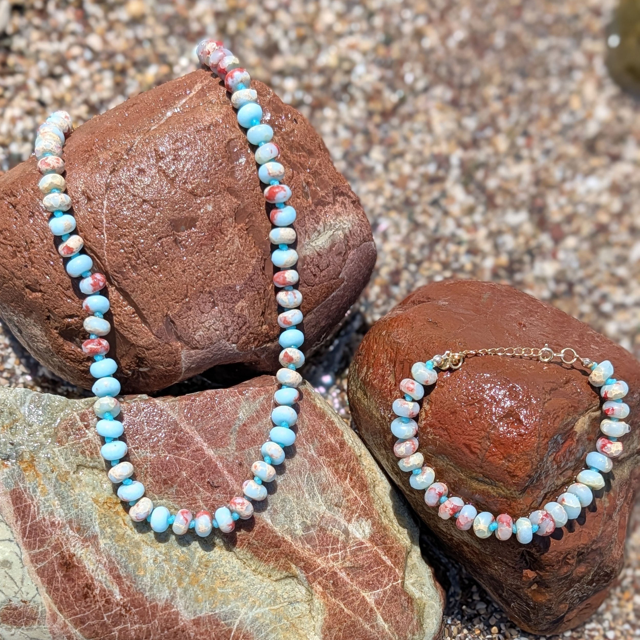 Gold Ocean Sea Foam Beaded Necklace