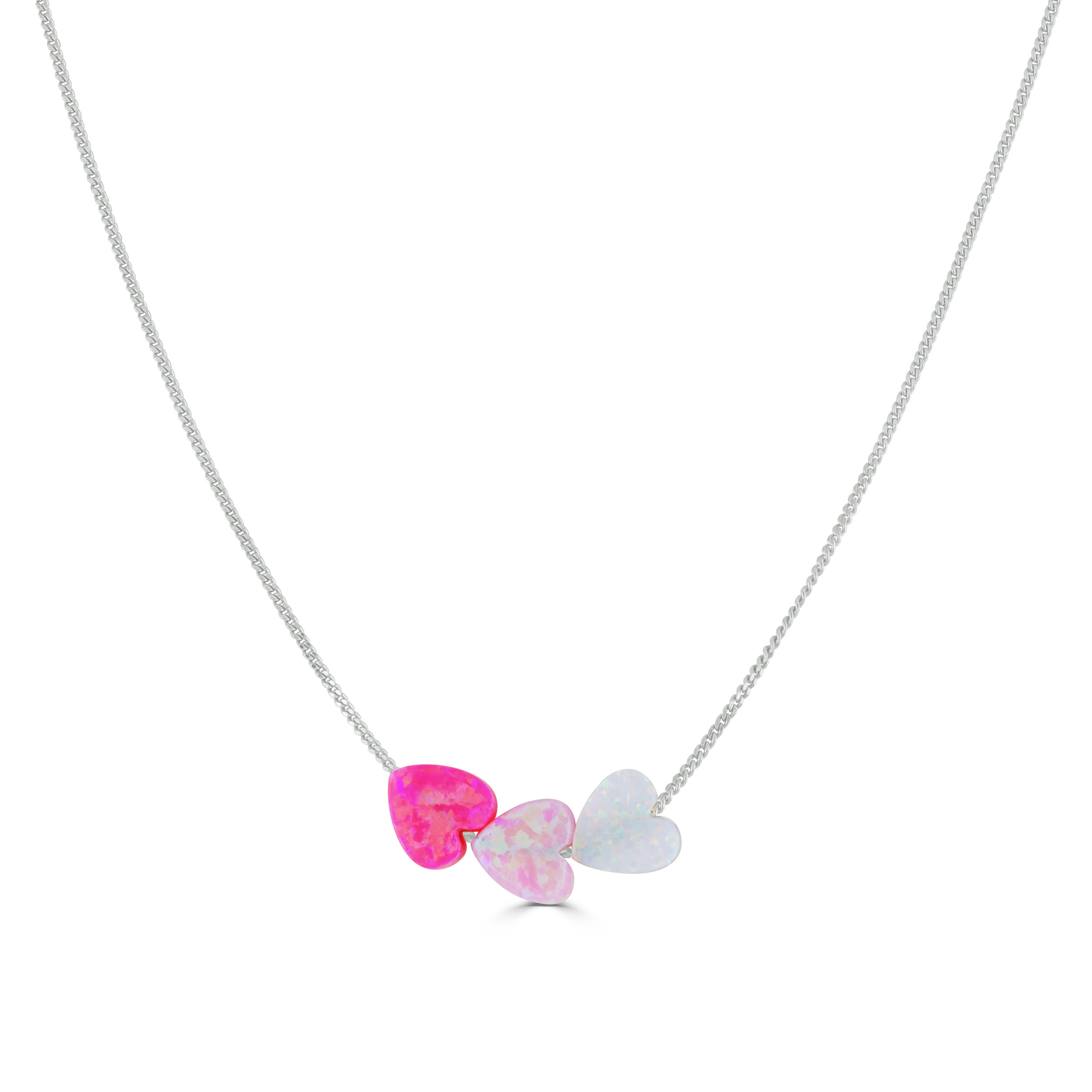 Hot Pink Pink and White Opal Heart Necklace Silver