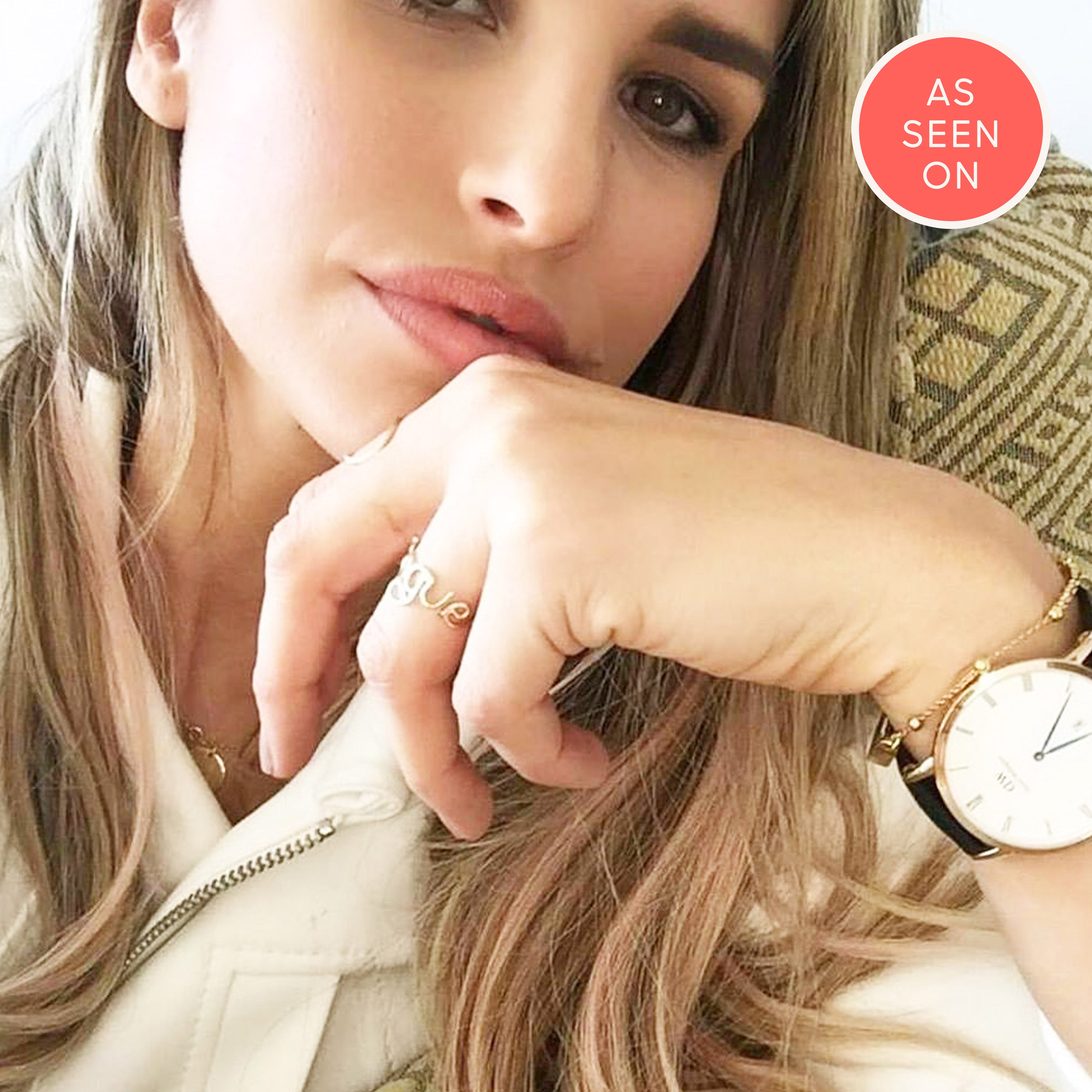 Vogue Williams wears personalised Vogue ring in gold