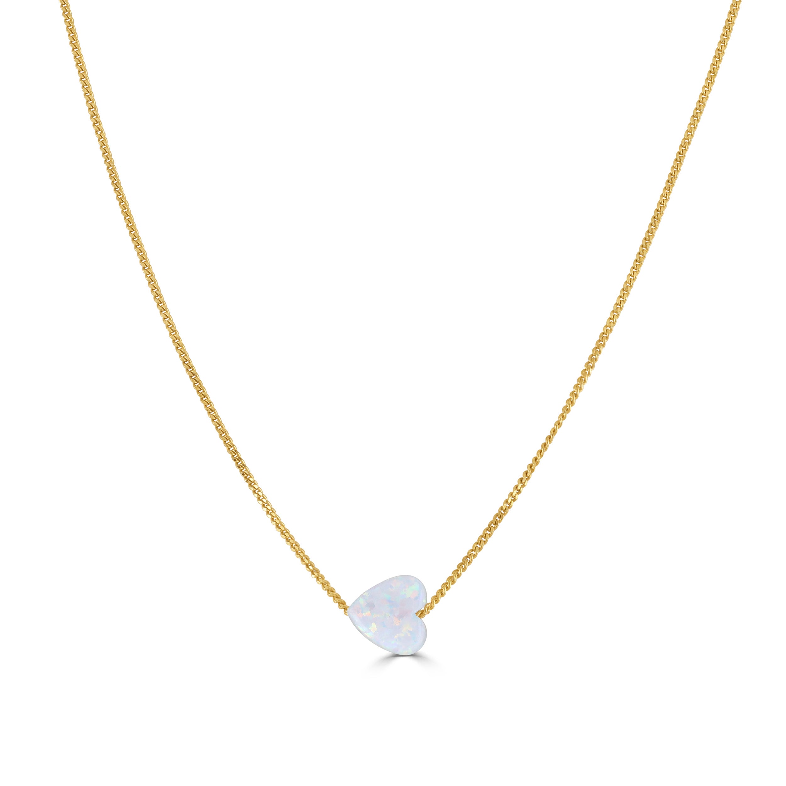 White Opal Heart Necklace Gold