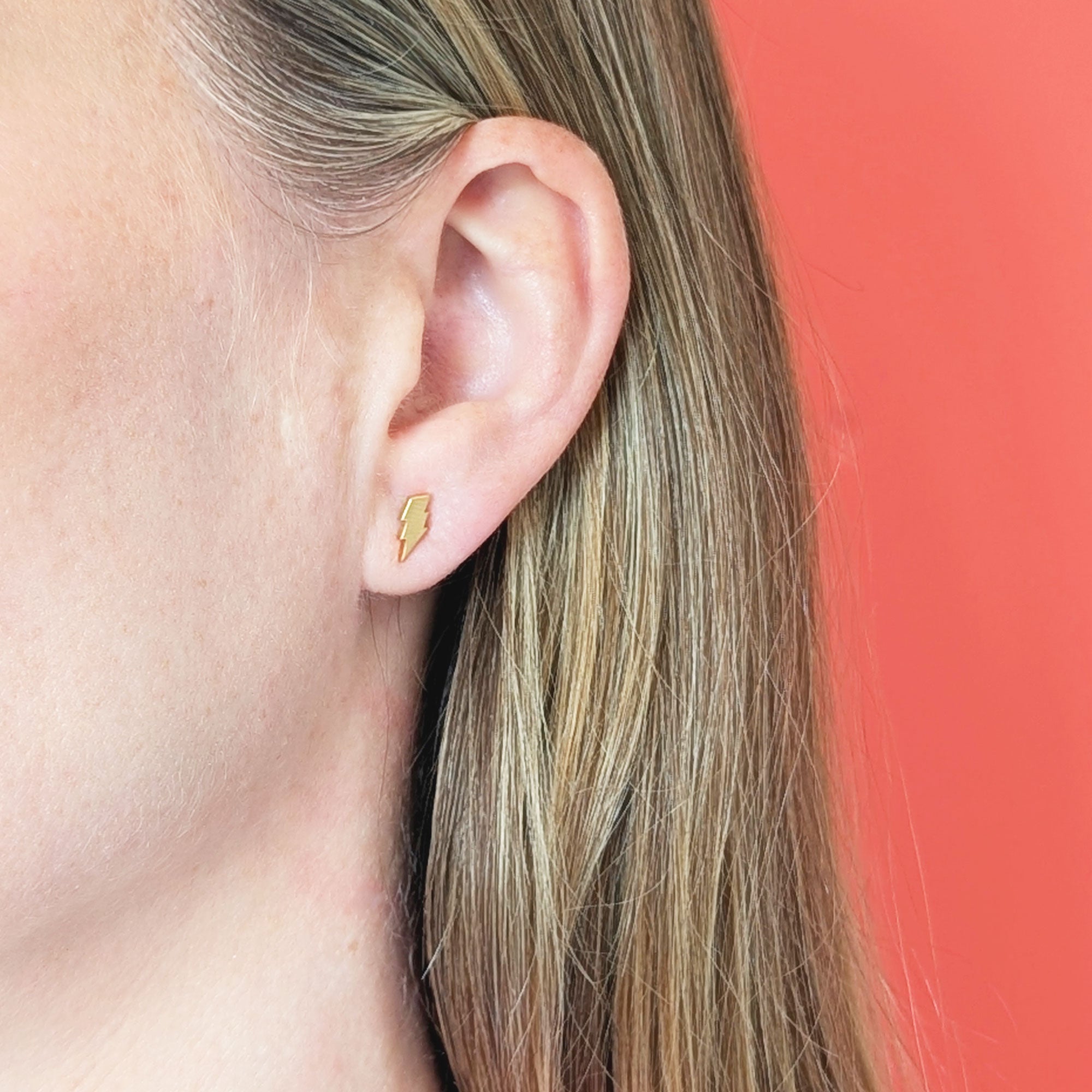 Gold Dainty Lightning Stud Earrings